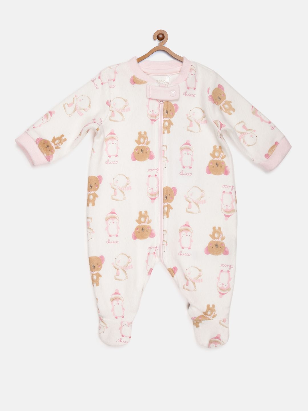 White-Blue Fleece Babysuit-Front Opening-Pink